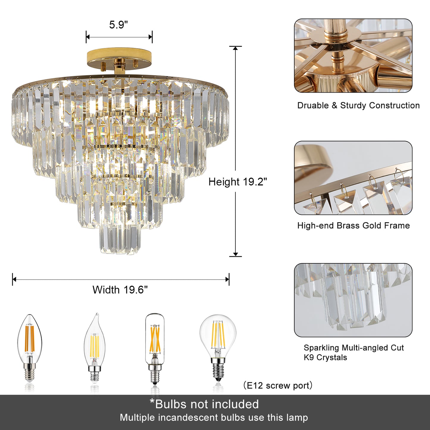 Elegant 5-Tier Gold Crystal Chandelier - Contemporary Ceiling Light Fixture