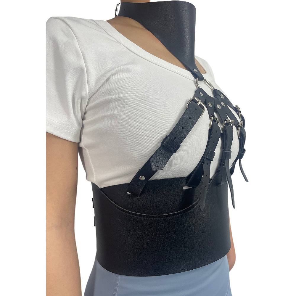 Women's Leather Chest Cover Halter Adjustable Belt for Adult Wellness