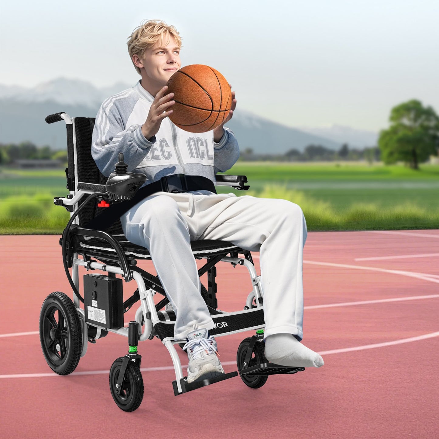Electric Wheelchair 220lbs Capacity Foldable Lightweight 12 Mile Range