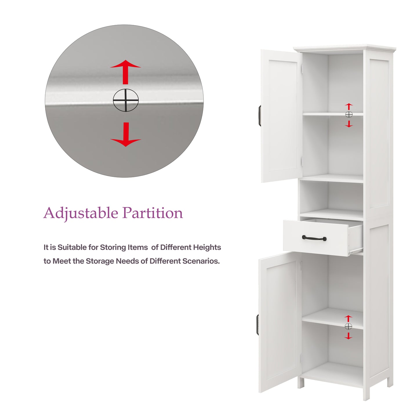 Narrow Slim Floor Standing Cabinet - 65'' Height, White