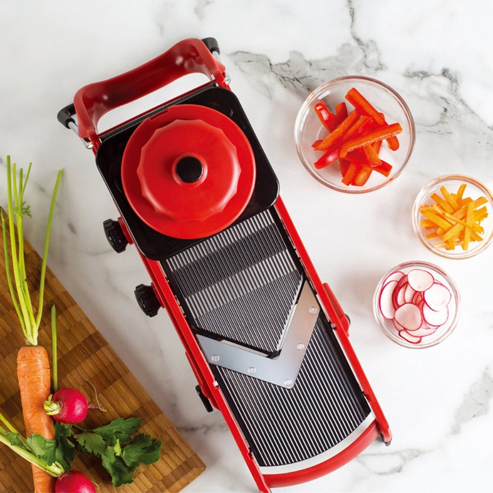 Manual Vegetable Chopper with Adjustable Thickness - Red Kitchen Tool
