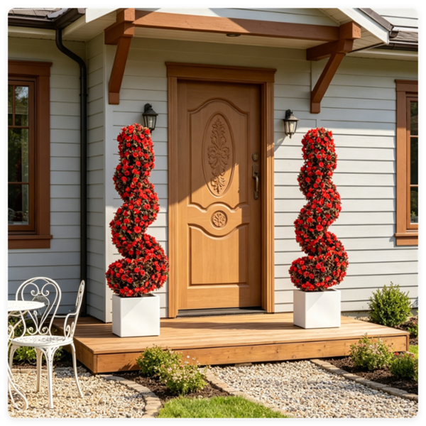 2 Pack Faux Spiral Shrub - Lifelike All-Weather Artificial Plant - Red