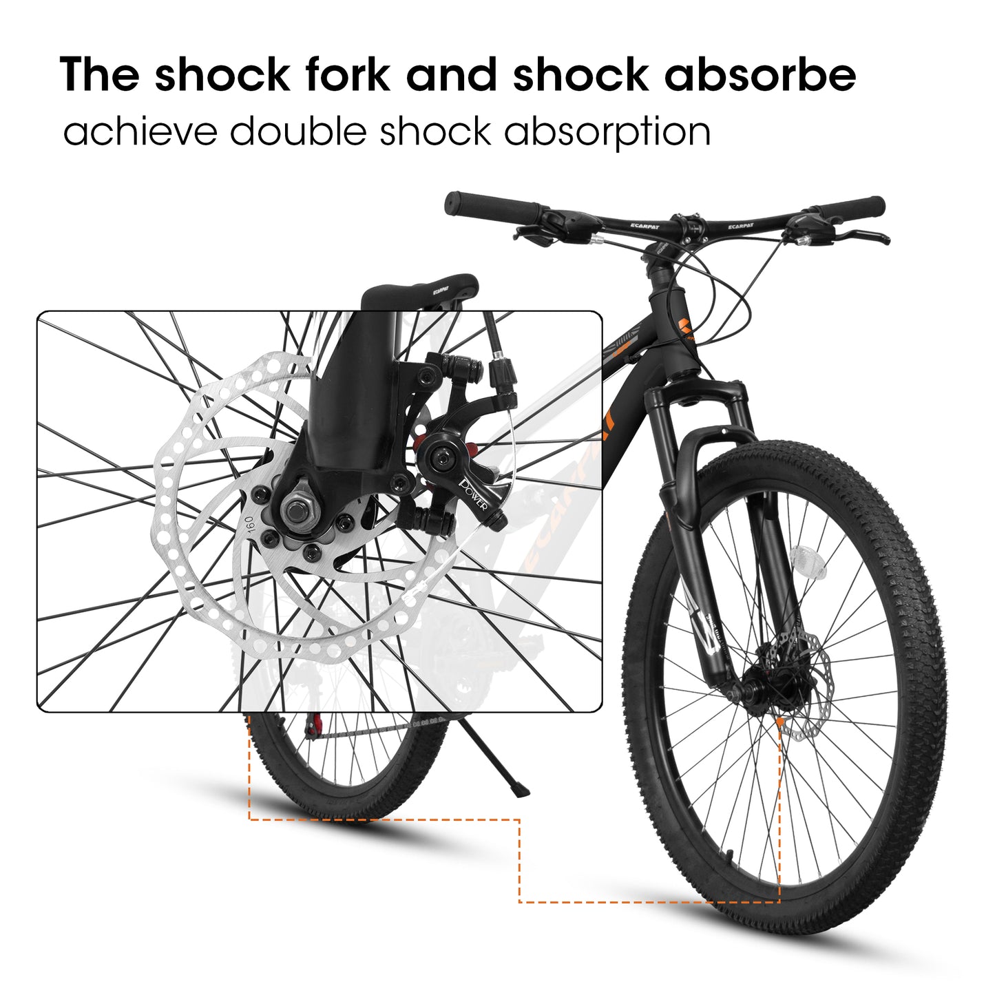 26-Inch Mountain Bike with Steel Frame & Shock Absorber - Black/Orange