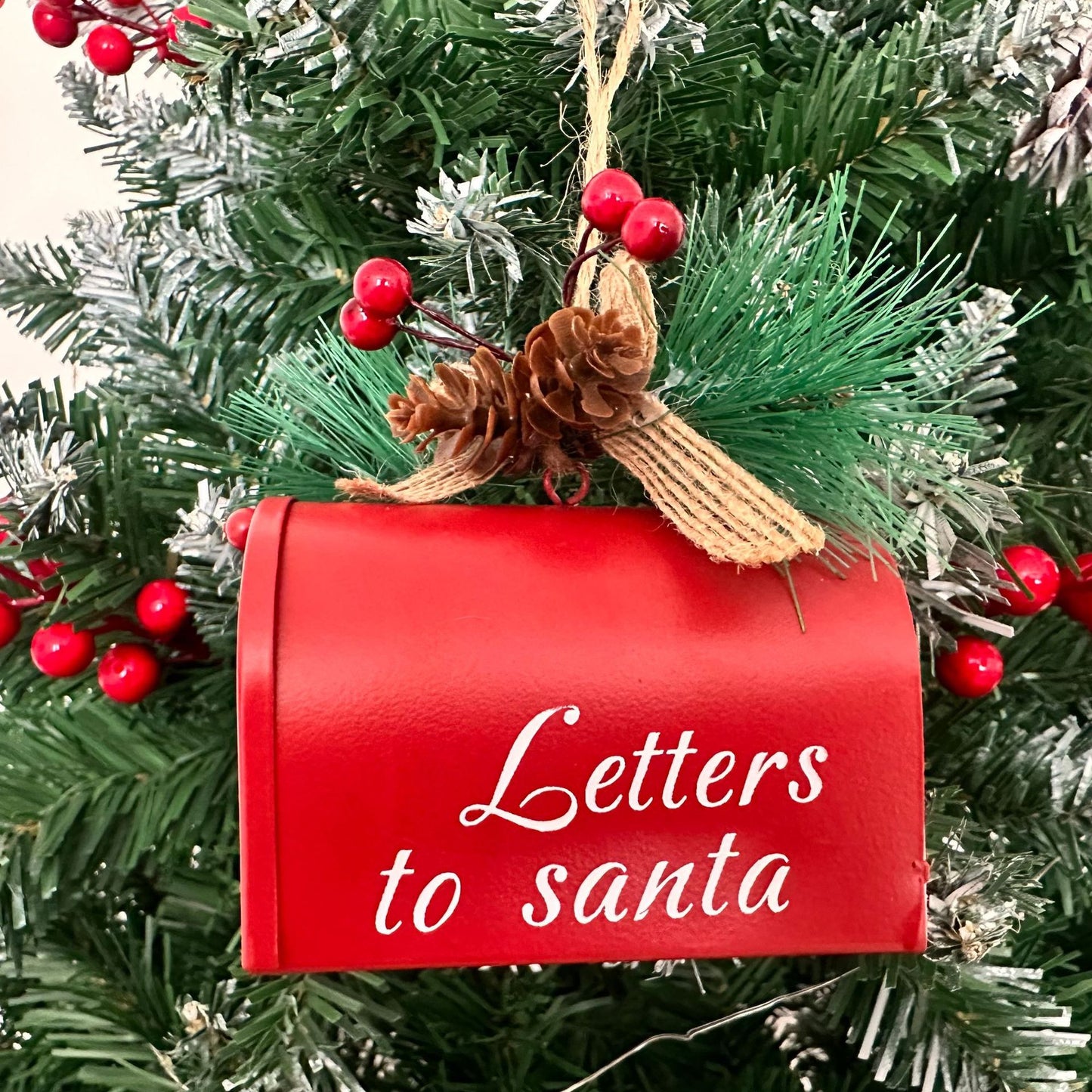 Christmas Iron Ornaments Metal Mailbox Decoration - Red