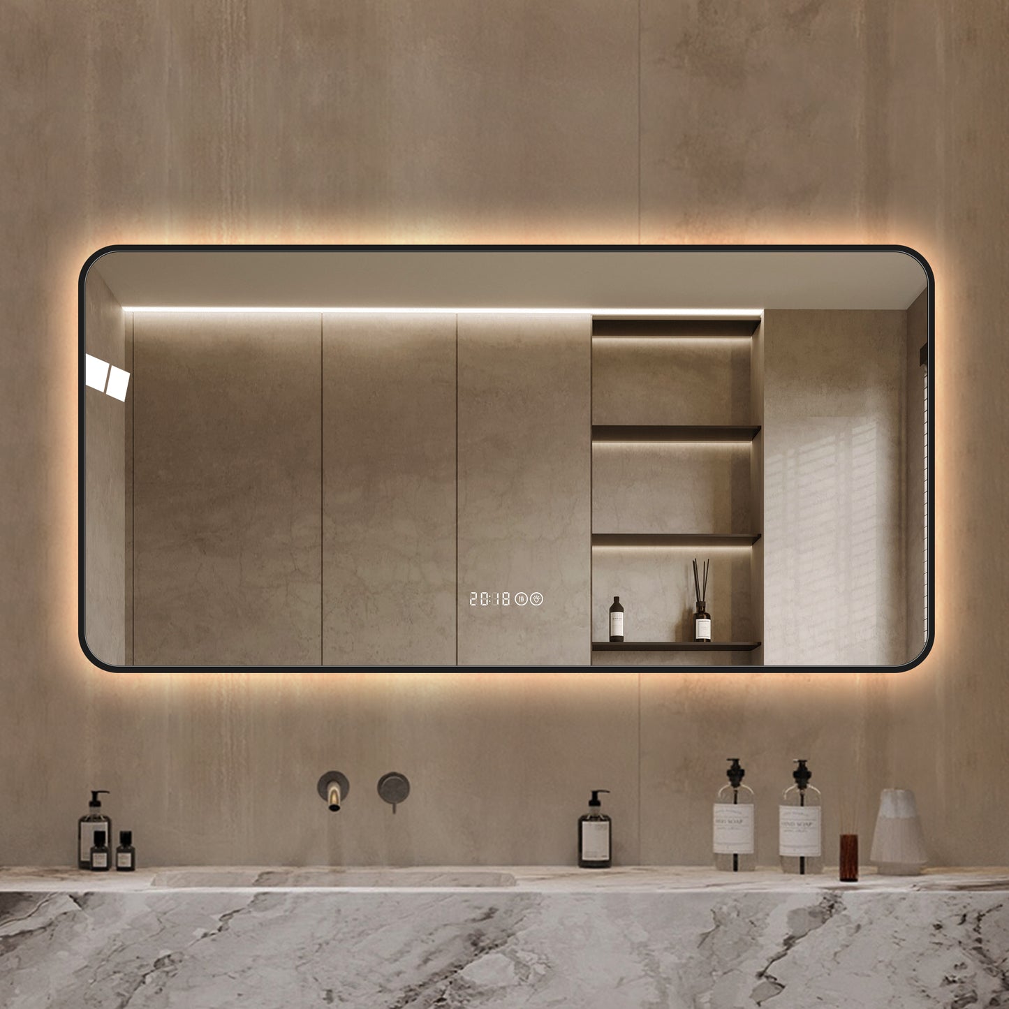 29x39 Black Frame Wall Mirror with Tri Color Light & Temperature Display