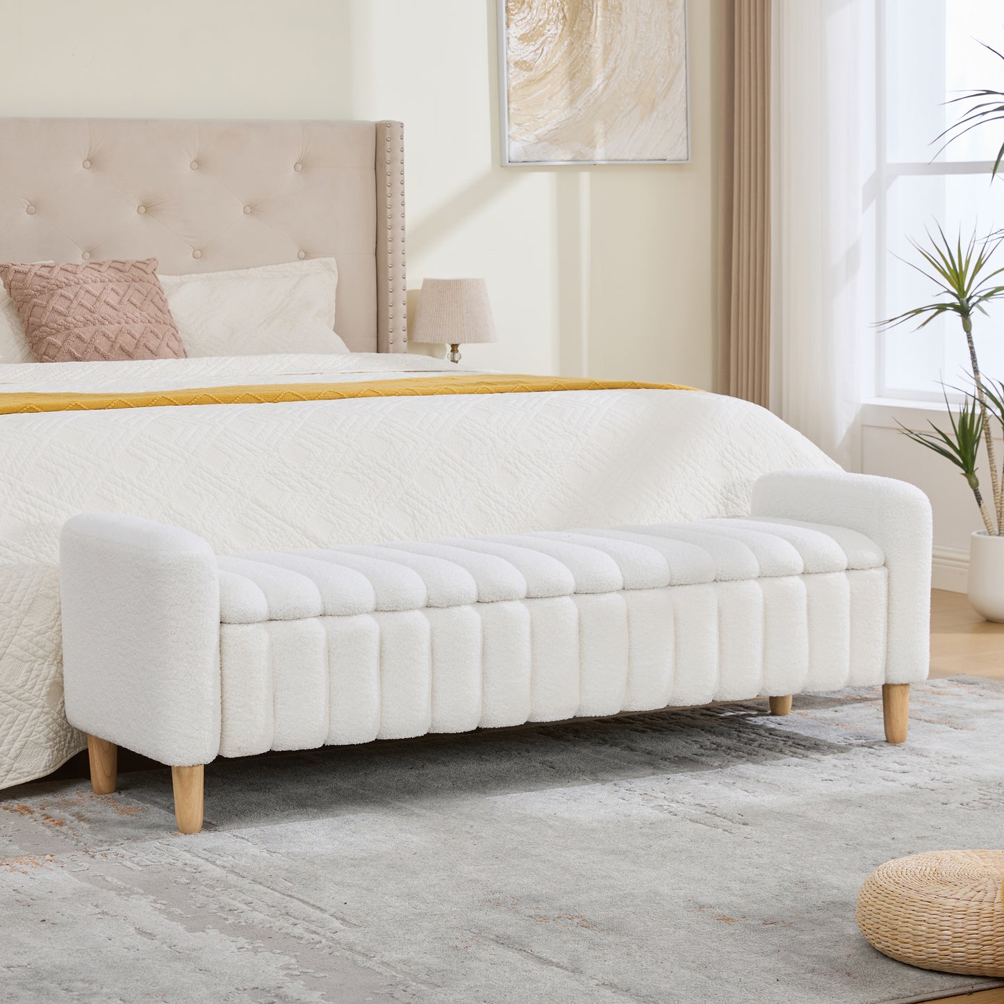 Modern Upholstered End of Bed Bench with Storage - Ivory