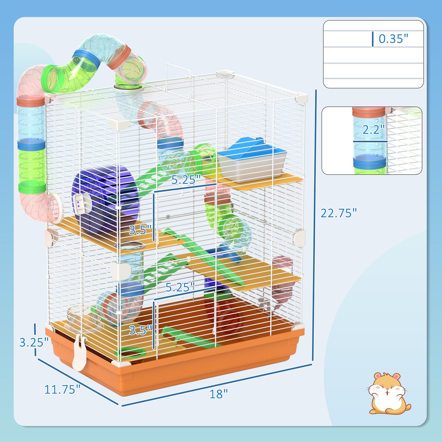 Portable Hamster Cage with Exercise Wheel 5 Tiers Travel Carrier - Orange