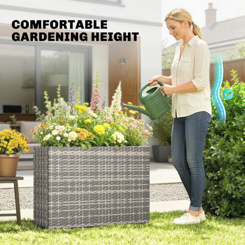 Tall Rectangular Outdoor Planter with Removable Liner, Drainage Holes, Gray - Large Garden Box for Indoor Outdoor Plants