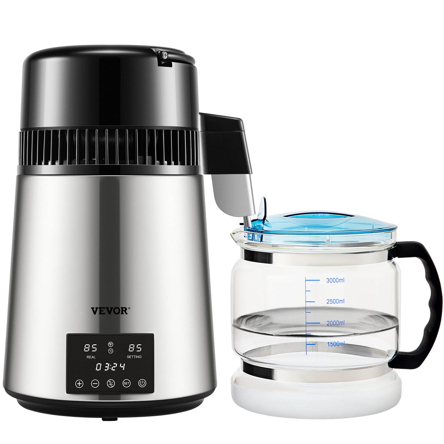 Water Distiller 1.1 Gallon Capacity, 750W Countertop Machine with Dual Temp & Timer - Silver