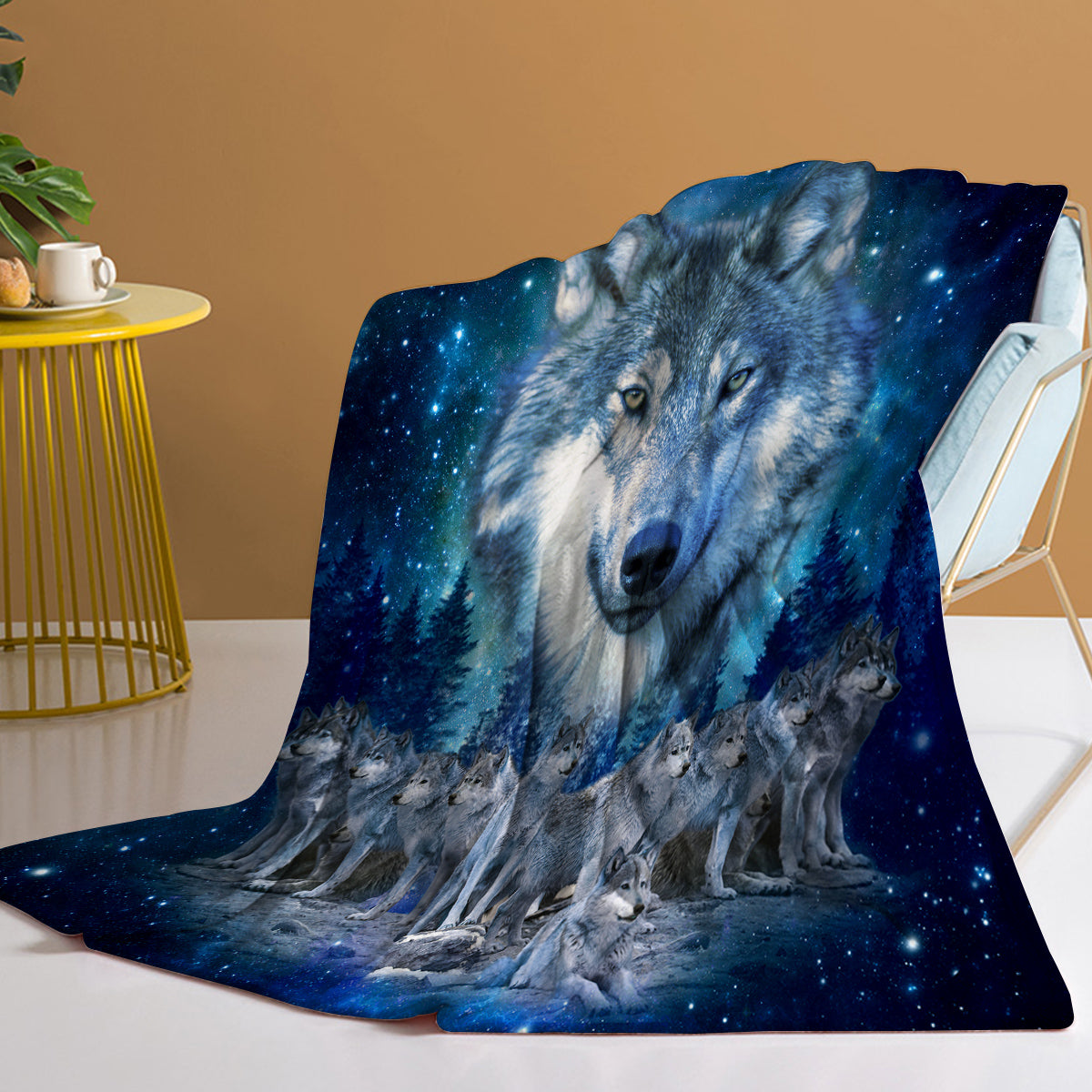 Starry Wolf Pack Flannel Sofa Blanket - Soft Warm Home Use Bedding Set