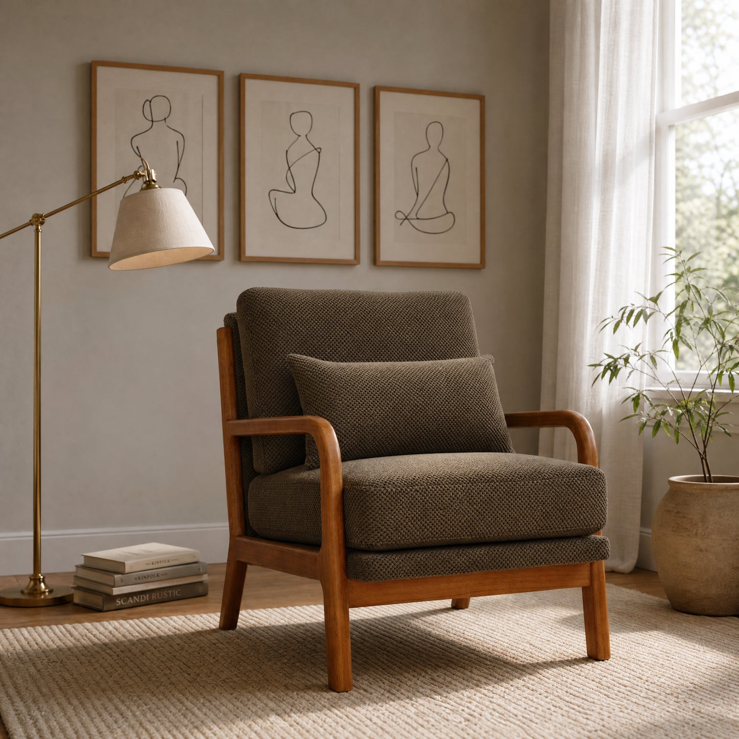 Mid-Century Modern Wooden Lounge Chair - Coffee Upholstery