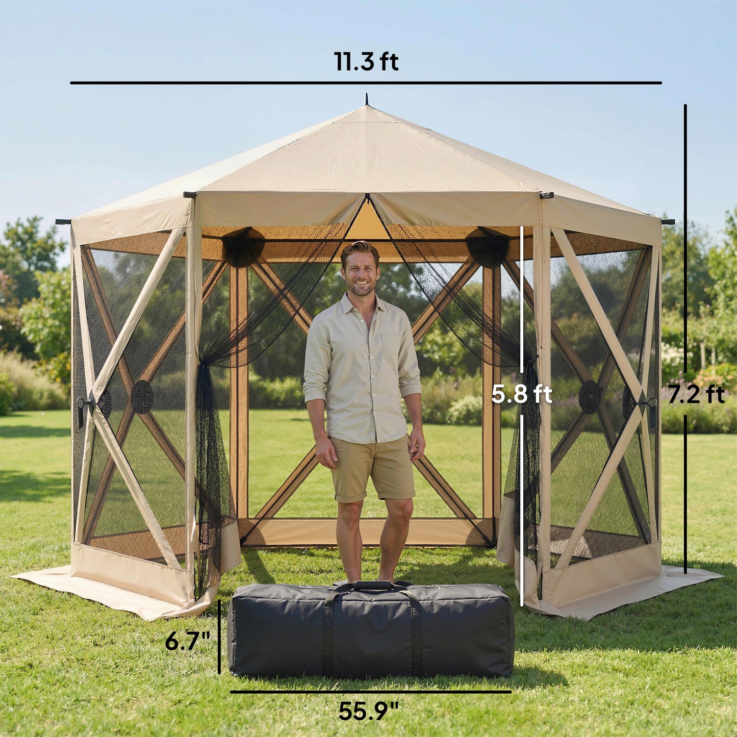 10x11 ft Pop Up Gazebo Screen Tent with Carry Bag - Beige