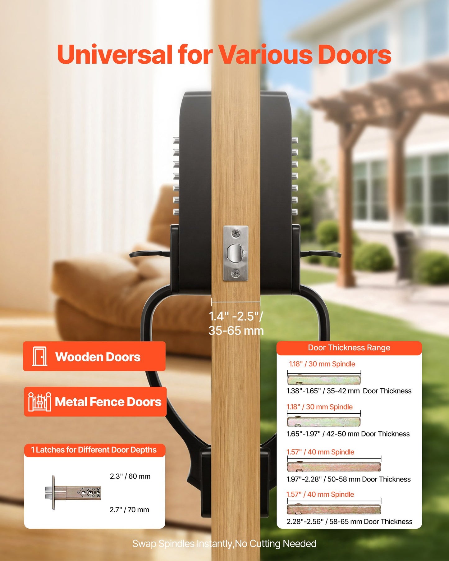 Mechanical Keyless Door Lock - Double-Sided Push Button, 4-7 Digit Code, Outdoor/Indoor Security, Black