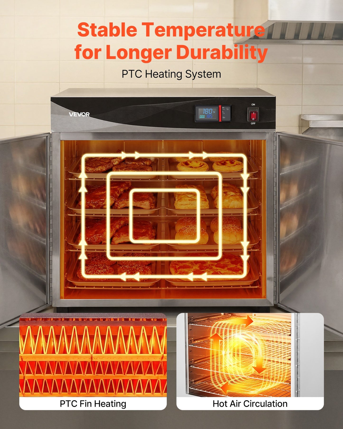 Electric Food Warmer Cabinet with 4 Adjustable Shelves - Stainless Steel Food Holding Unit