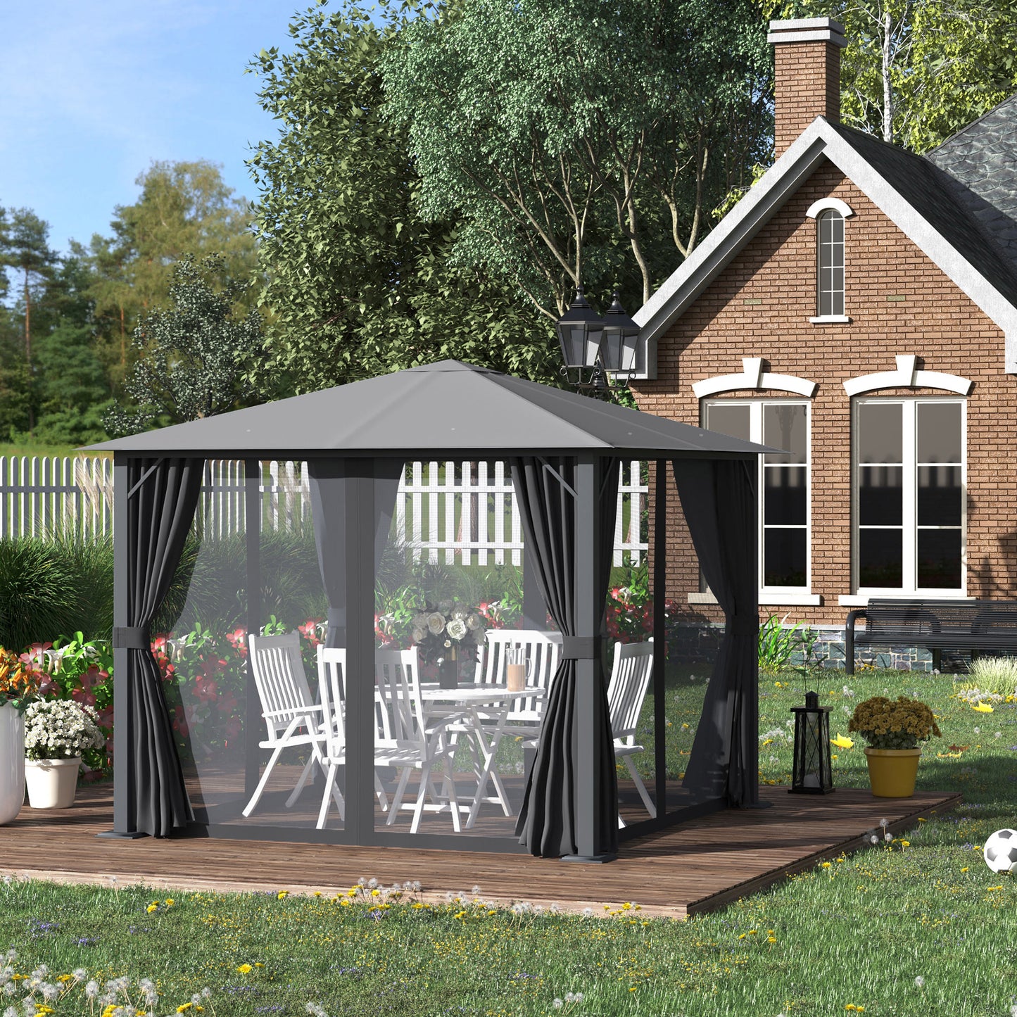 10x10 Outdoor Gazebo Canopy with Netting & Curtains - Black