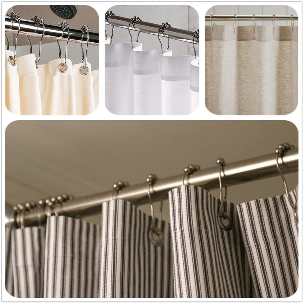 12-Piece Stainless Steel Shower Curtain Hooks Rings Set - Rustproof & Decorative