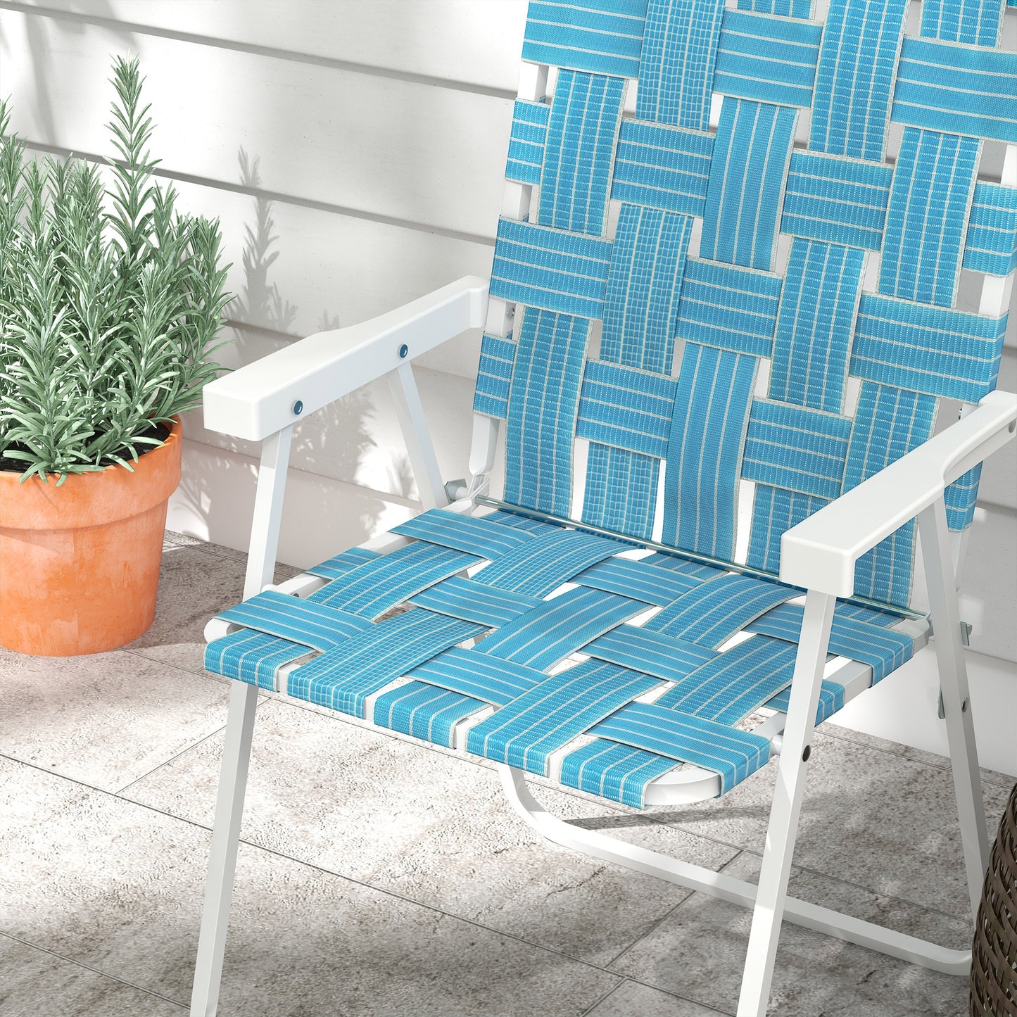 Set of 2 Blue Folding Camping Chairs with Armrests