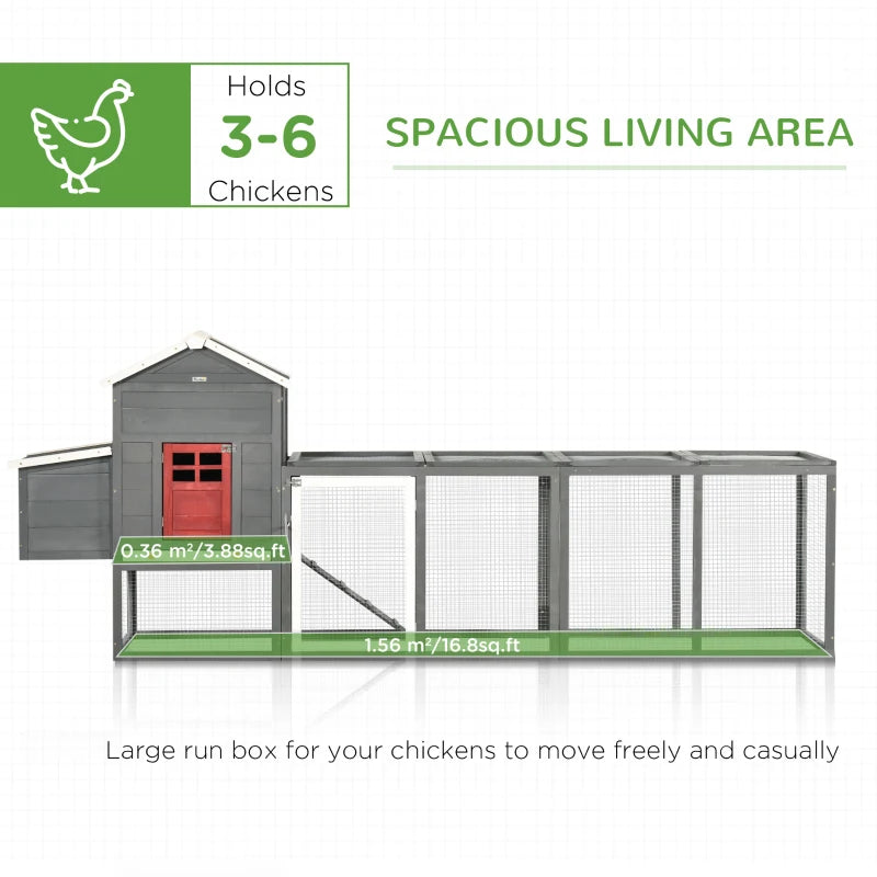 Large Wooden Chicken Coop with Asphalt Roof, Nesting Box & Run - Gray