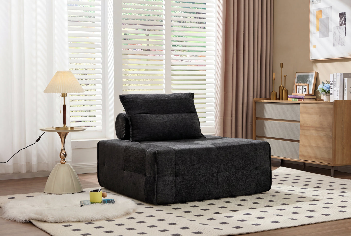 Deep Seat Modular Sectional Sofa with Adjustable Backrest - Black