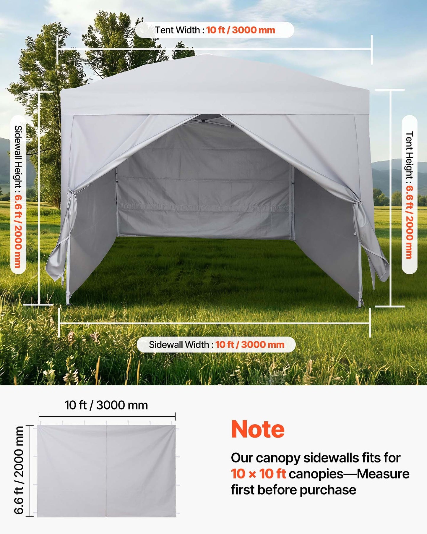 Canopy Sidewalls for 10x10 ft Pop Up Tent Waterproof Sunshade - White