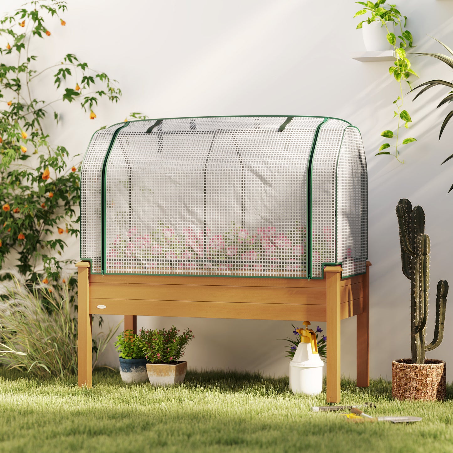 Raised Garden Bed with Greenhouse Cover - Outdoor Planter Box for Herbs and Vegetables, 48 x 22 x 46 inch