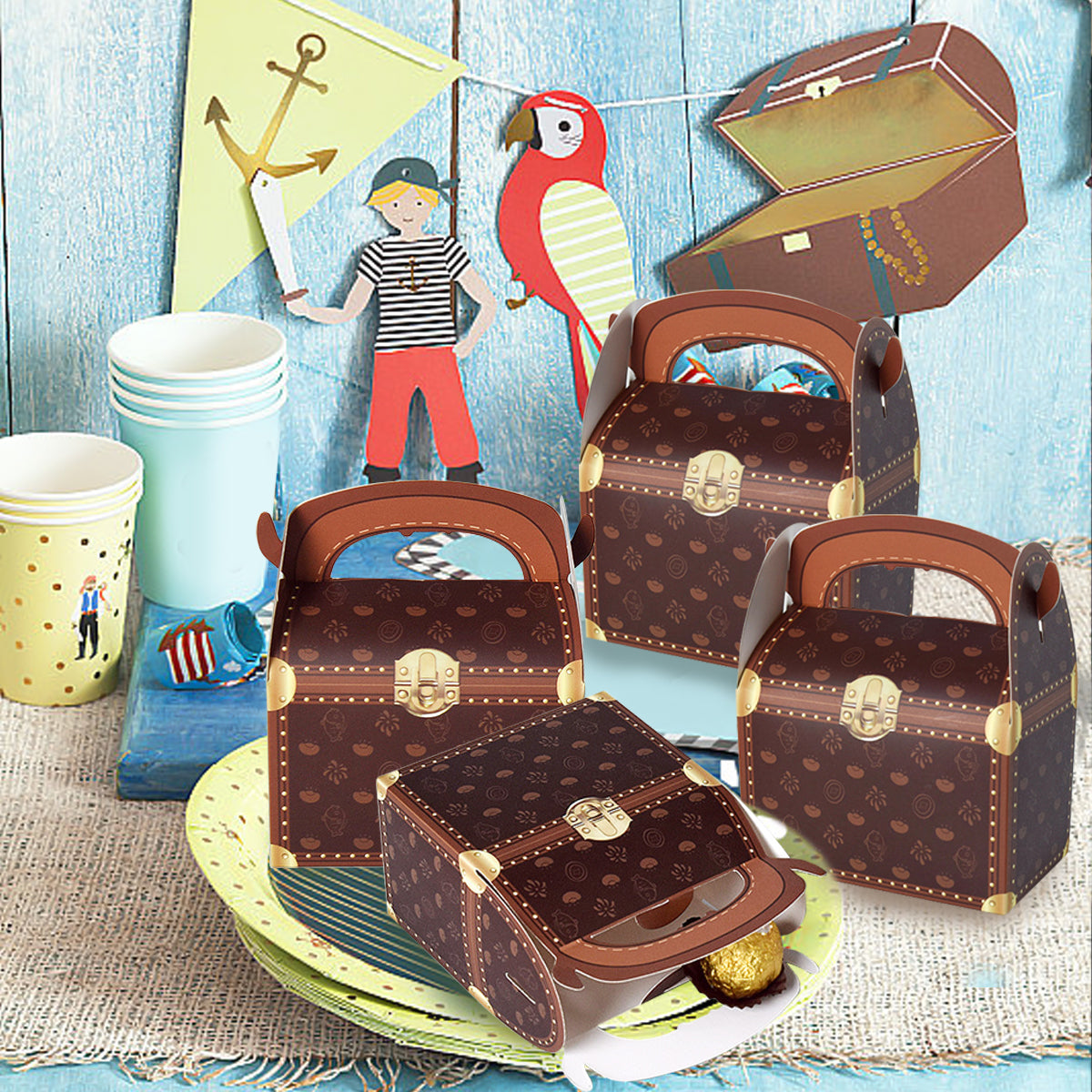 10 Pirate Theme Treasure Gift Boxes - Party Supplies
