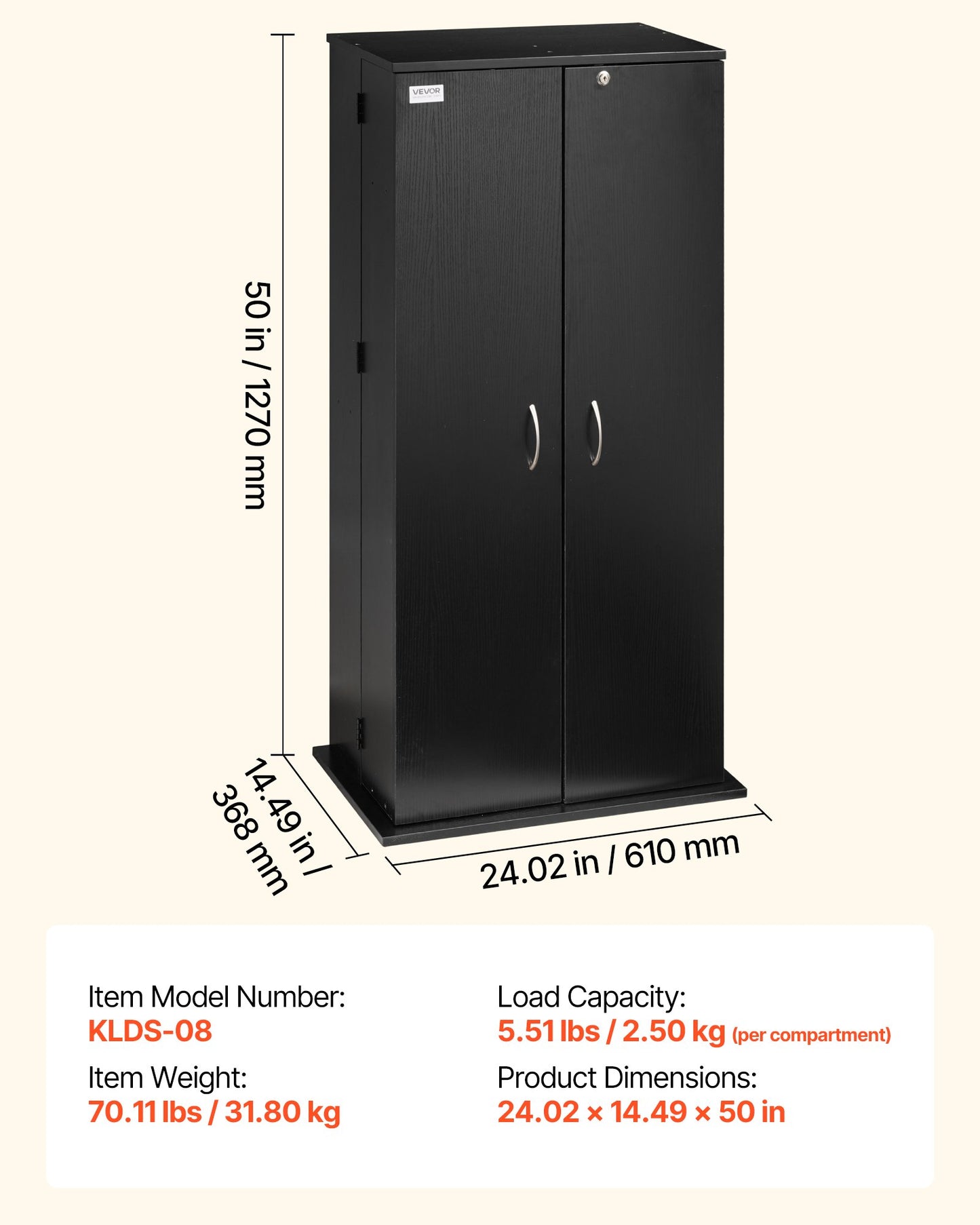 6-Tier Media Storage Cabinet with Doors - DVD & CD Organizer, Black