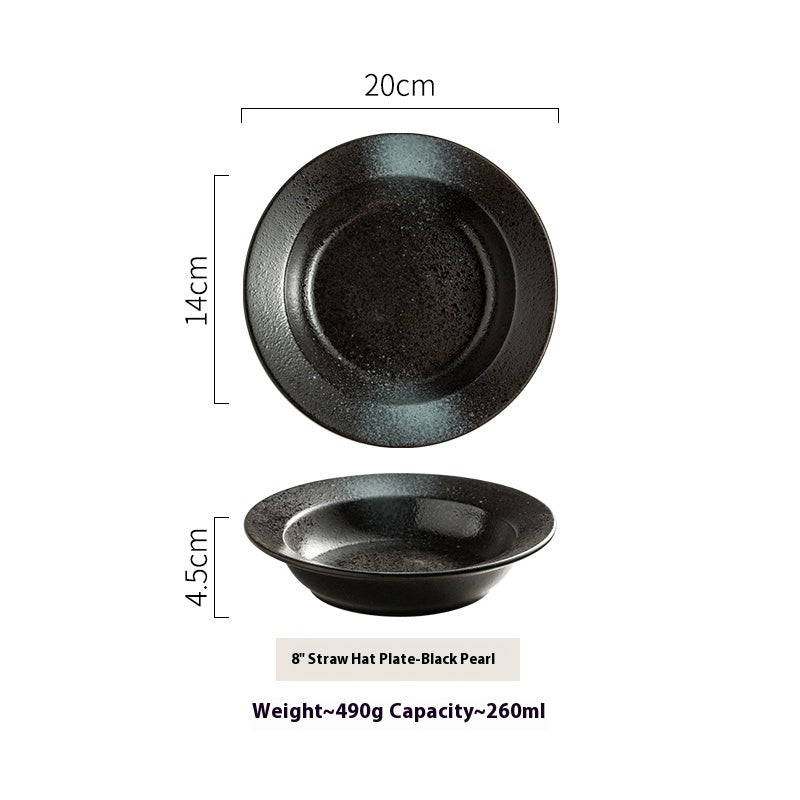 Ceramic Flat Plate with Straw Hat Design - Household Dinnerware Set
