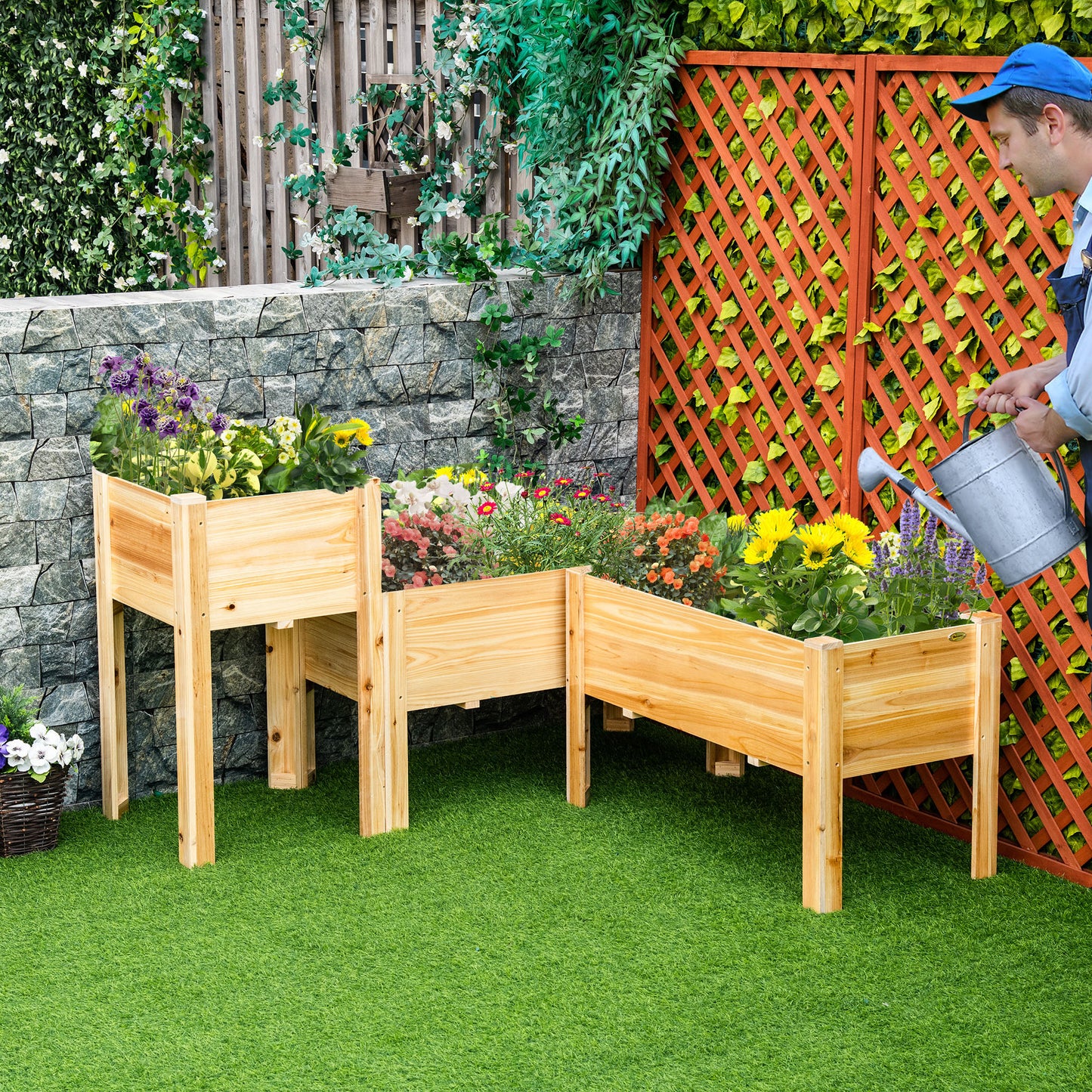 Raised Garden Bed Set of 3 - Wooden Elevated Planter Boxes for Vegetable, Herb & Flower Gardening