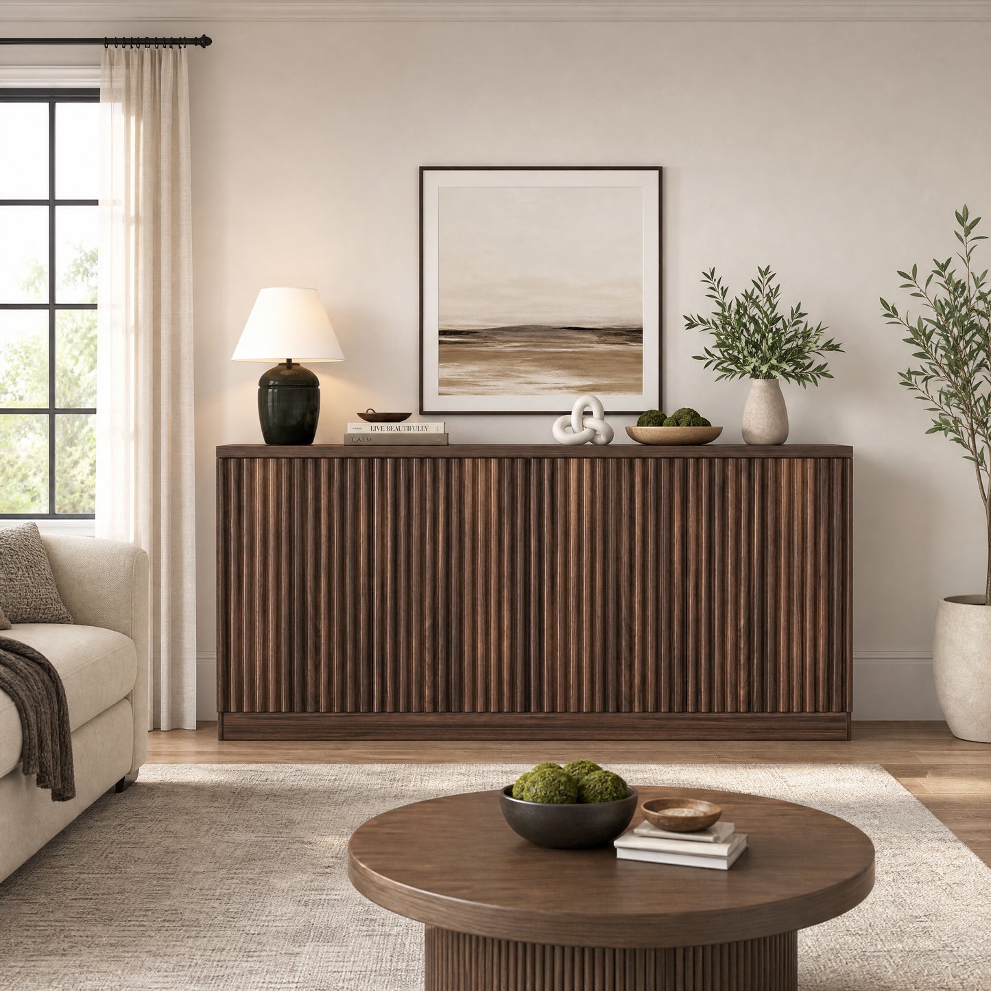 Buffet Cabinet with Storage - 62.6" Wooden Sideboard in Walnut