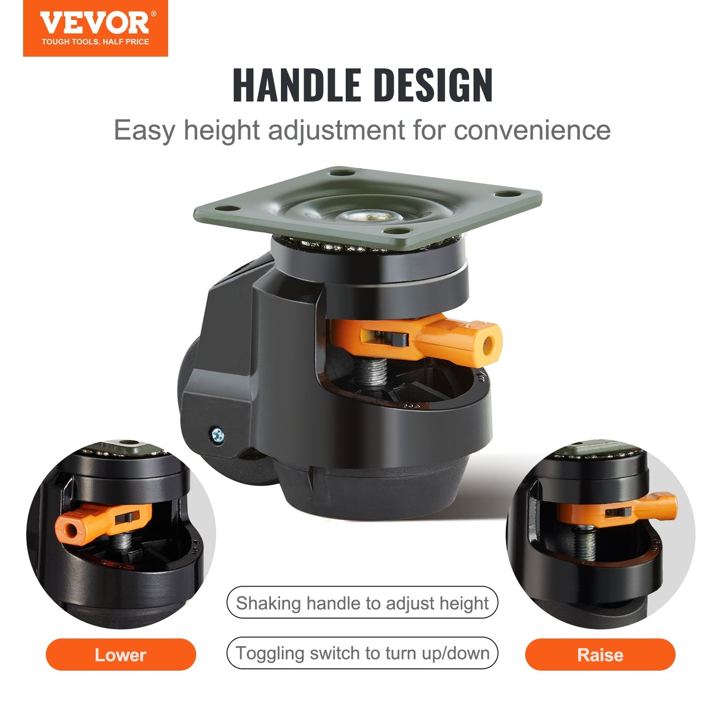 Heavy Duty Adjustable Casters Set of 4 - 360° Swivel, 2200 Lbs Capacity