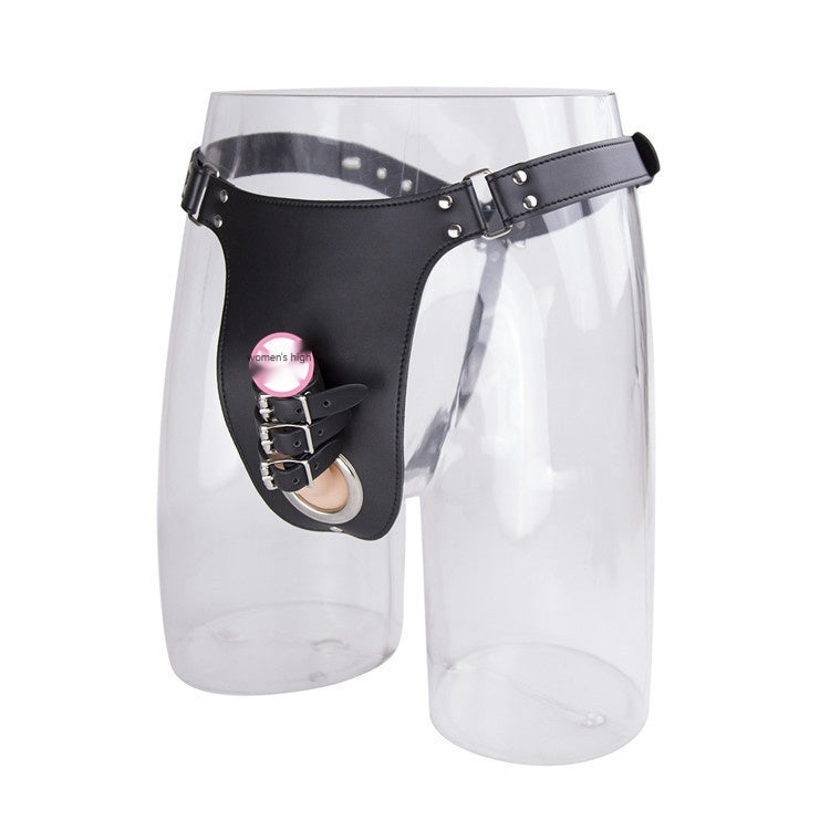 Men's Leather Iron Hoop Chastity Belt Underwear Black