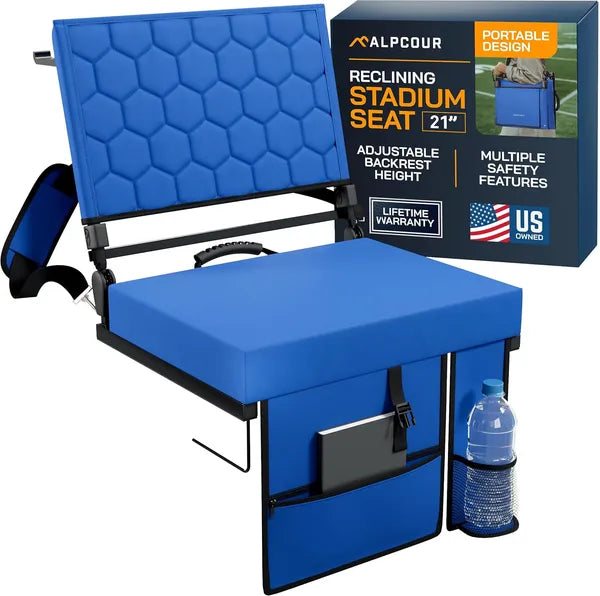 Folding Reclining Stadium Seat with Back Support - Royal Blue