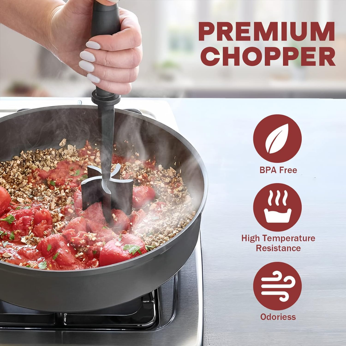 Premium Meat Chopper with 5 Beveled Blades - Black