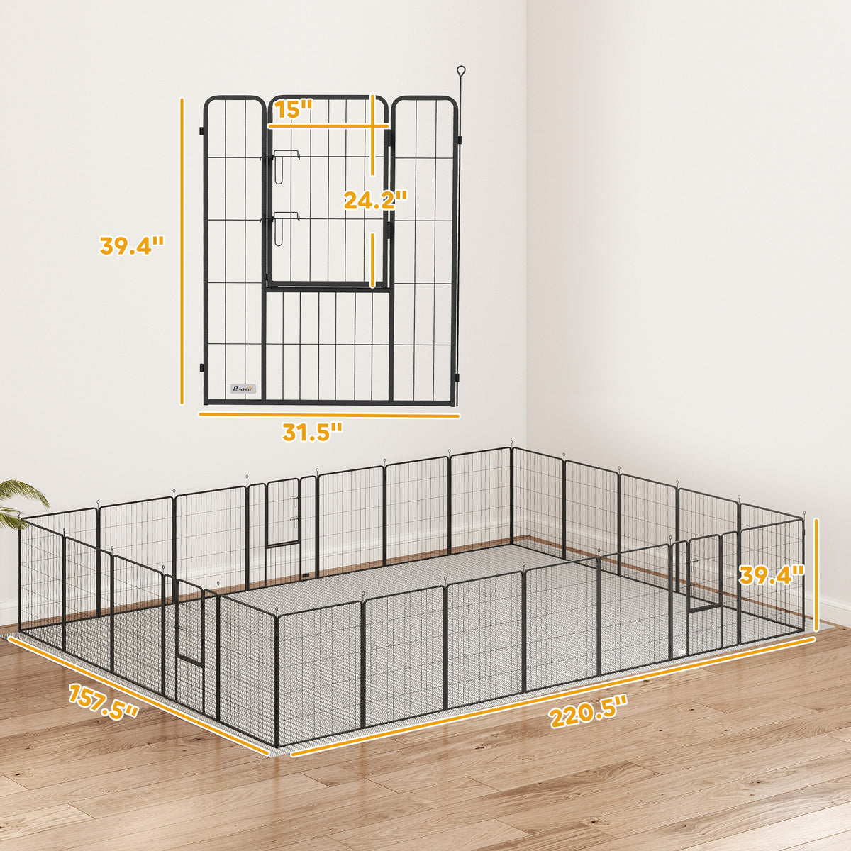 Dog Playpen with Lockable Doors - 24 Panels Indoor Outdoor Exercise Fence, Gray