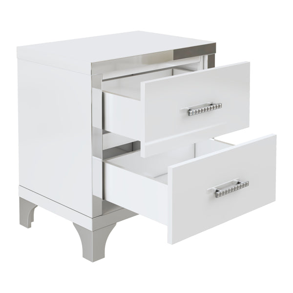 Elegant Mirrored Nightstand with 2 Drawers - White