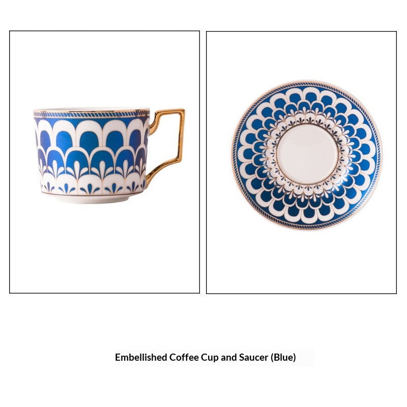 Ceramic Tea Cup & Saucer Set - Floral & Light Luxury Design, 201-300ml Capacity