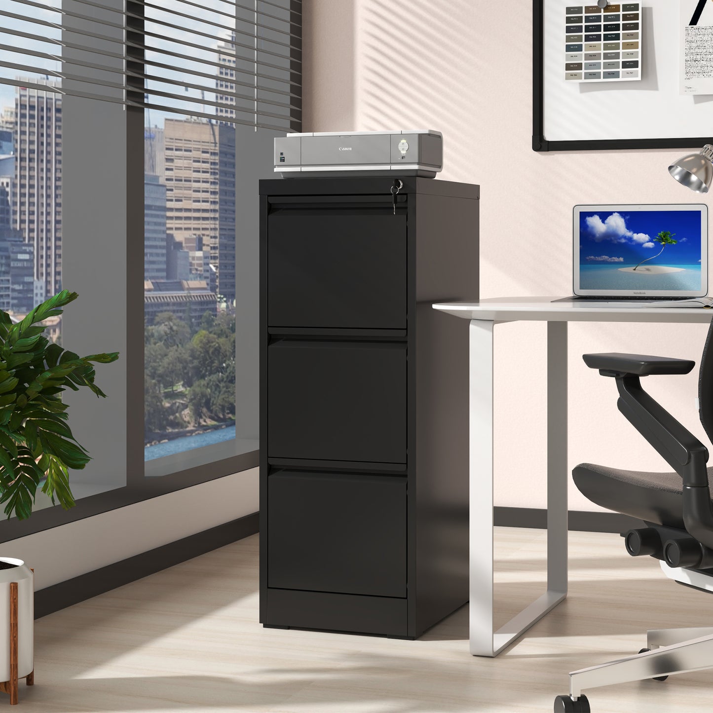3-Drawer Metal Vertical File Cabinet with Lock - Black