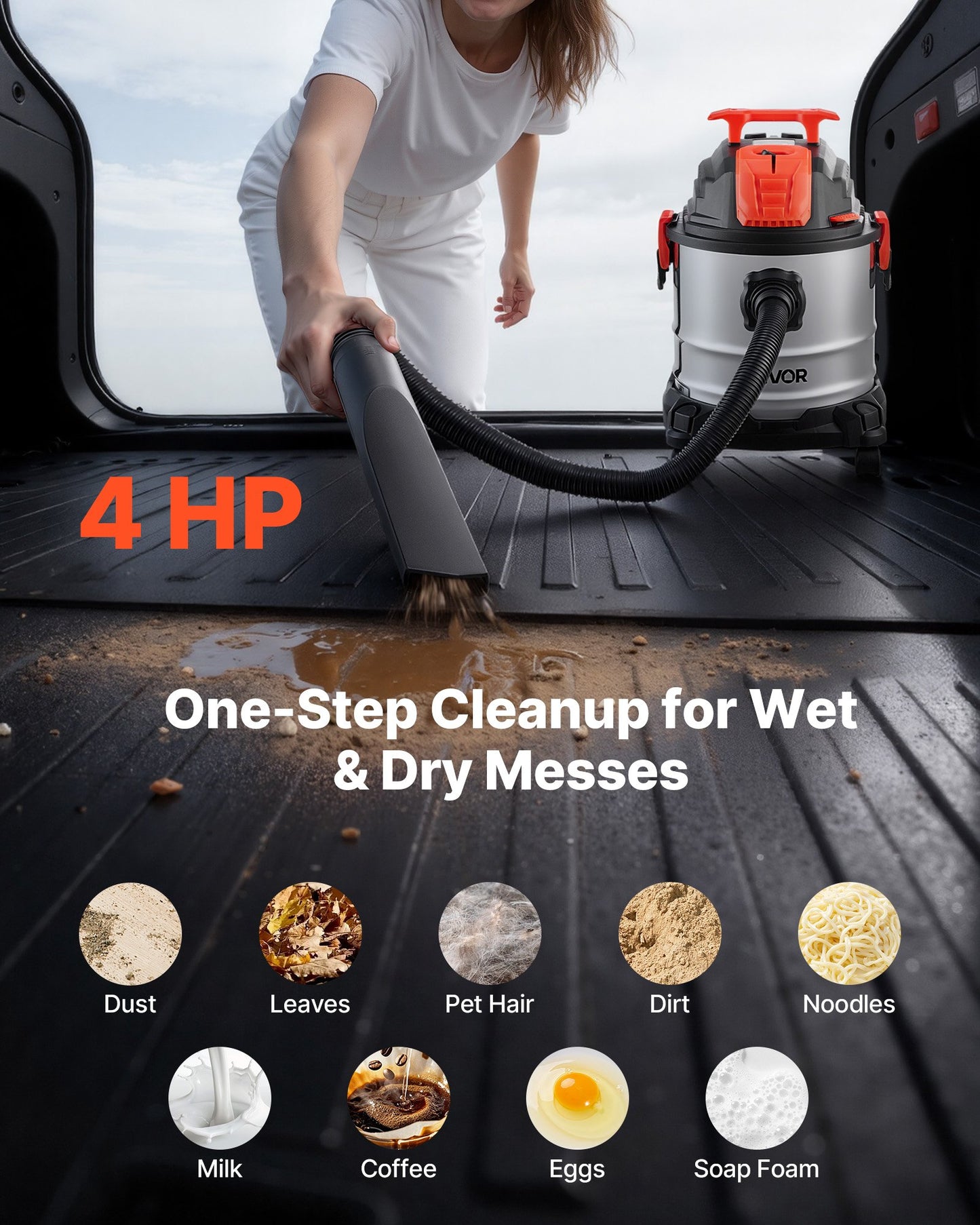 Wet Dry Shop Vacuum Cleaner 5.8 Gallon 4 Peak HP with Self-Cleaning Filter