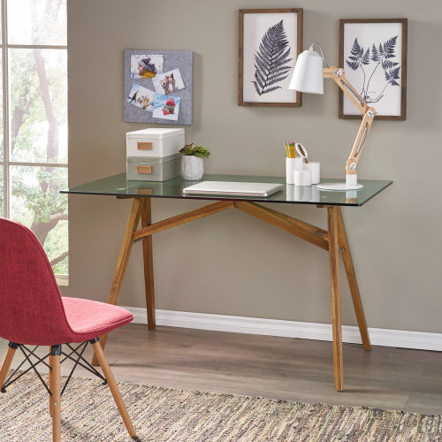 Modern Computer Desk for Home Office - Large Natural Wood Table