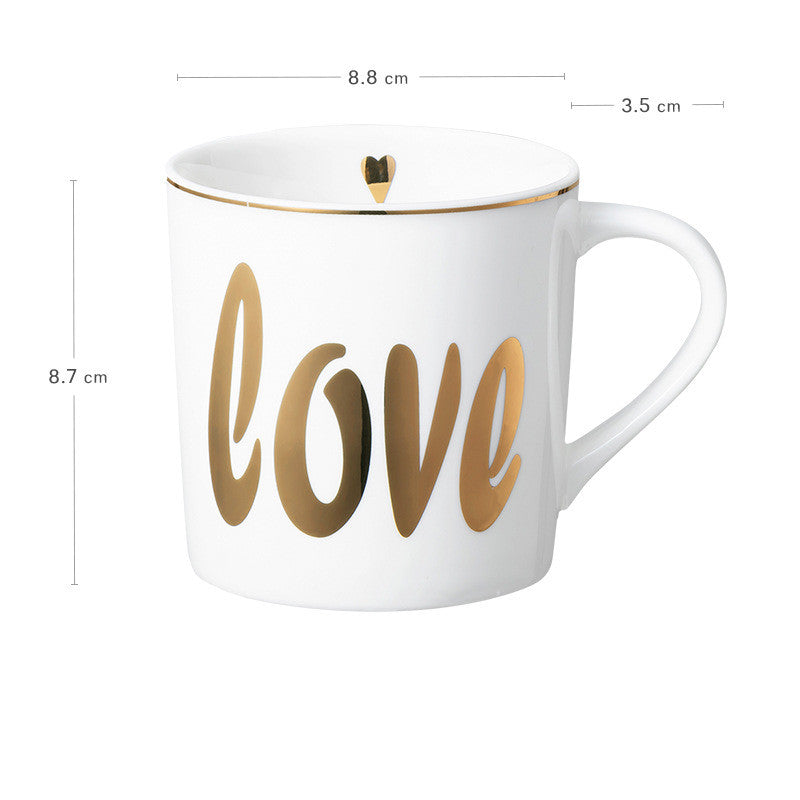 Luxury Coffee Mug with Lid and Spoon - Heart, LOVE, Star Style