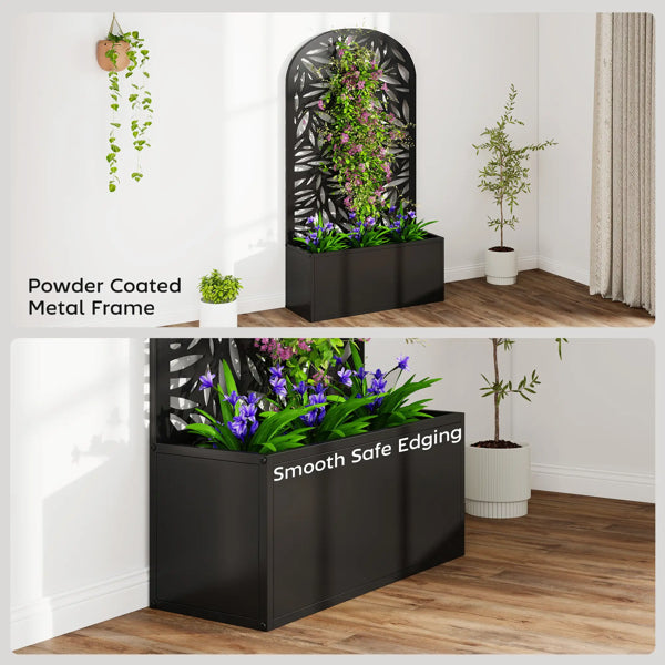 Metal Plant Stand with Trellis - Black Raised Garden Bed