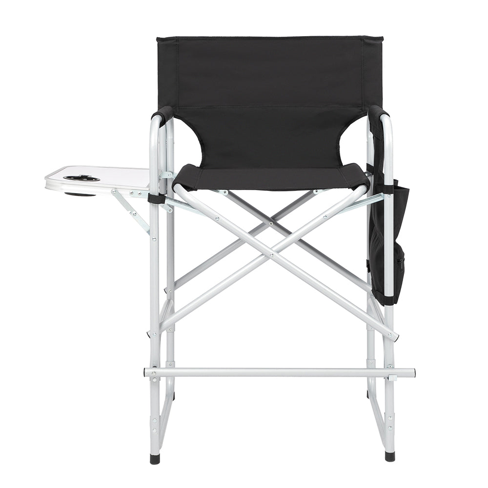 Folding Director's Chair with Footrest and Storage - Black