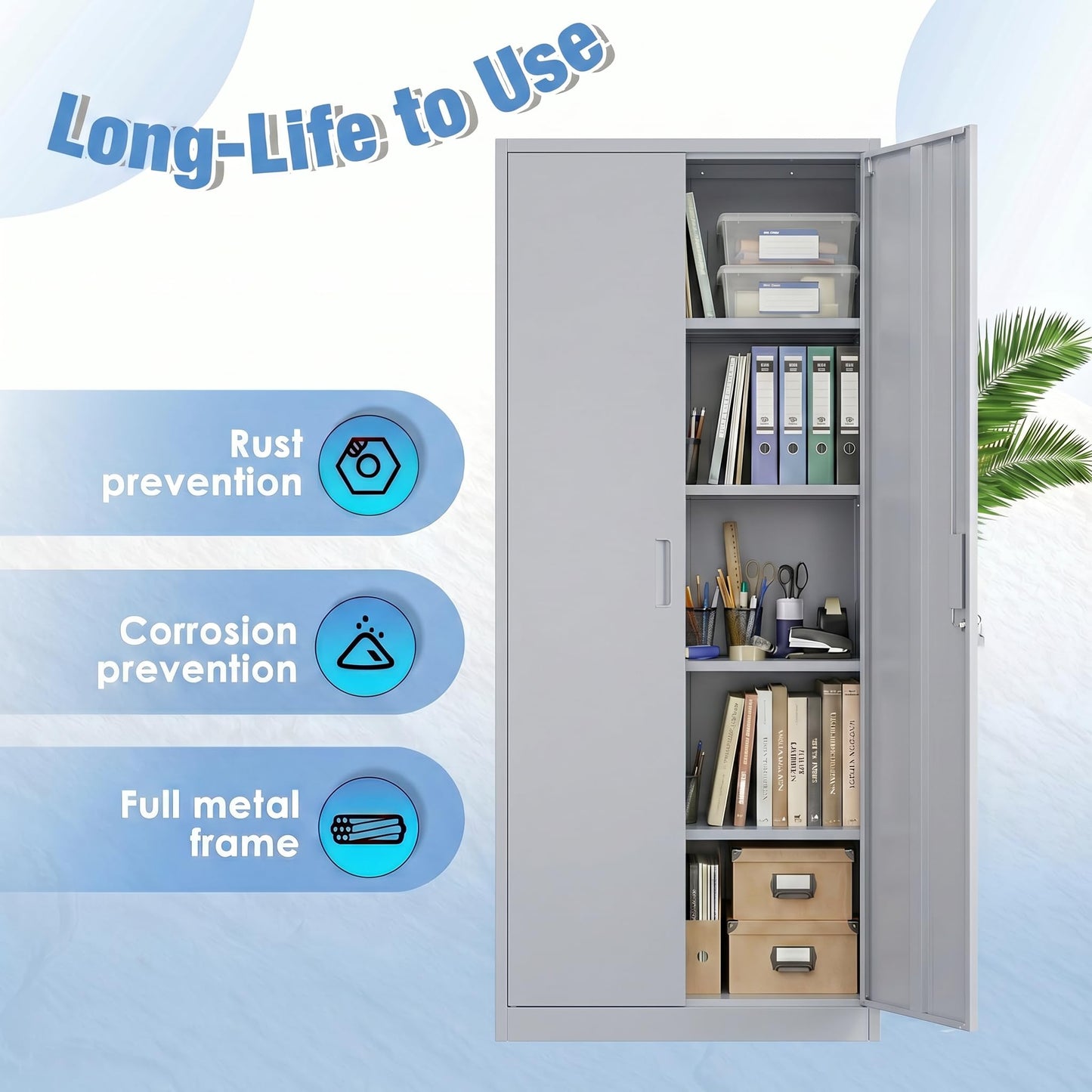 Lockable Metal Garage Storage Cabinet with 4 Adjustable Shelves - Gray