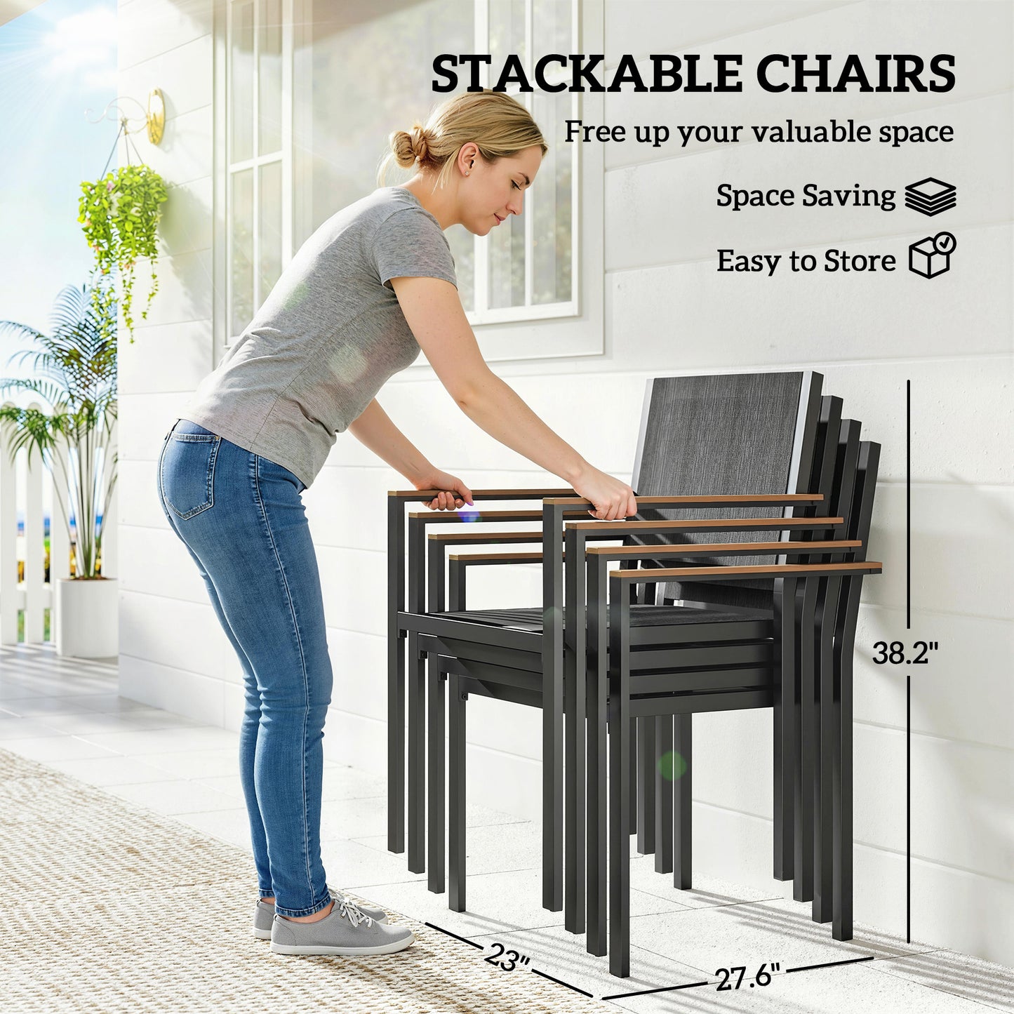 Outdoor Dining Set for 4 - 59" Acacia Wood Table & Stackable Chairs