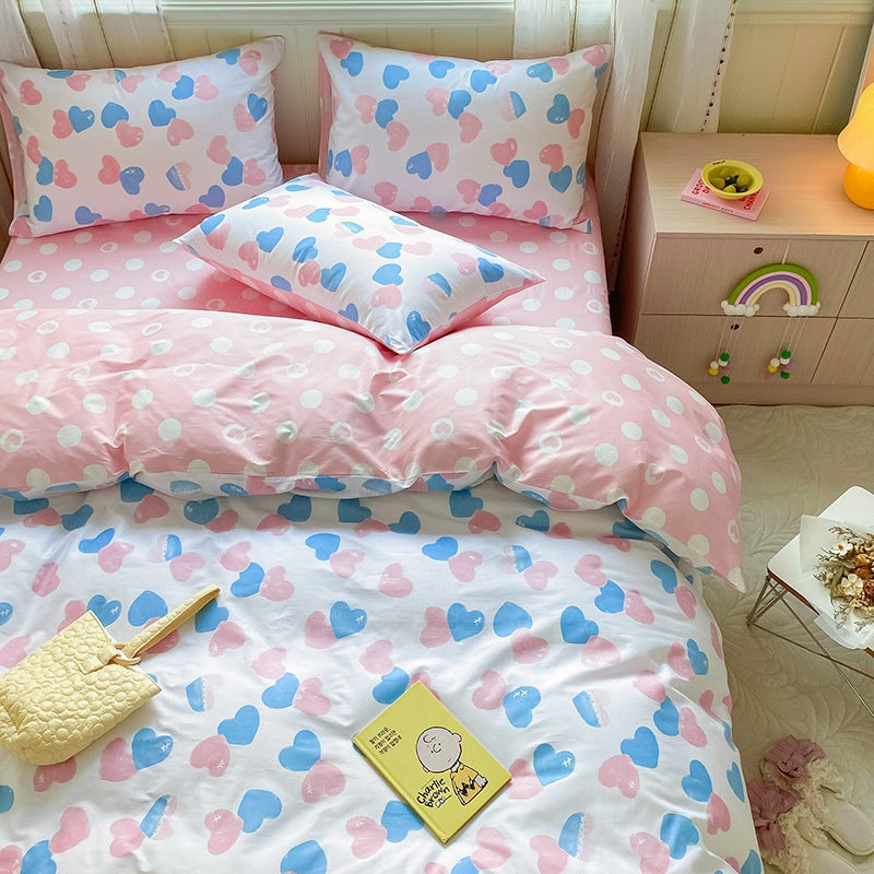 Printed Cartoon Girl Cotton Bed Quilt Cover Set - Multiple Sizes & Styles