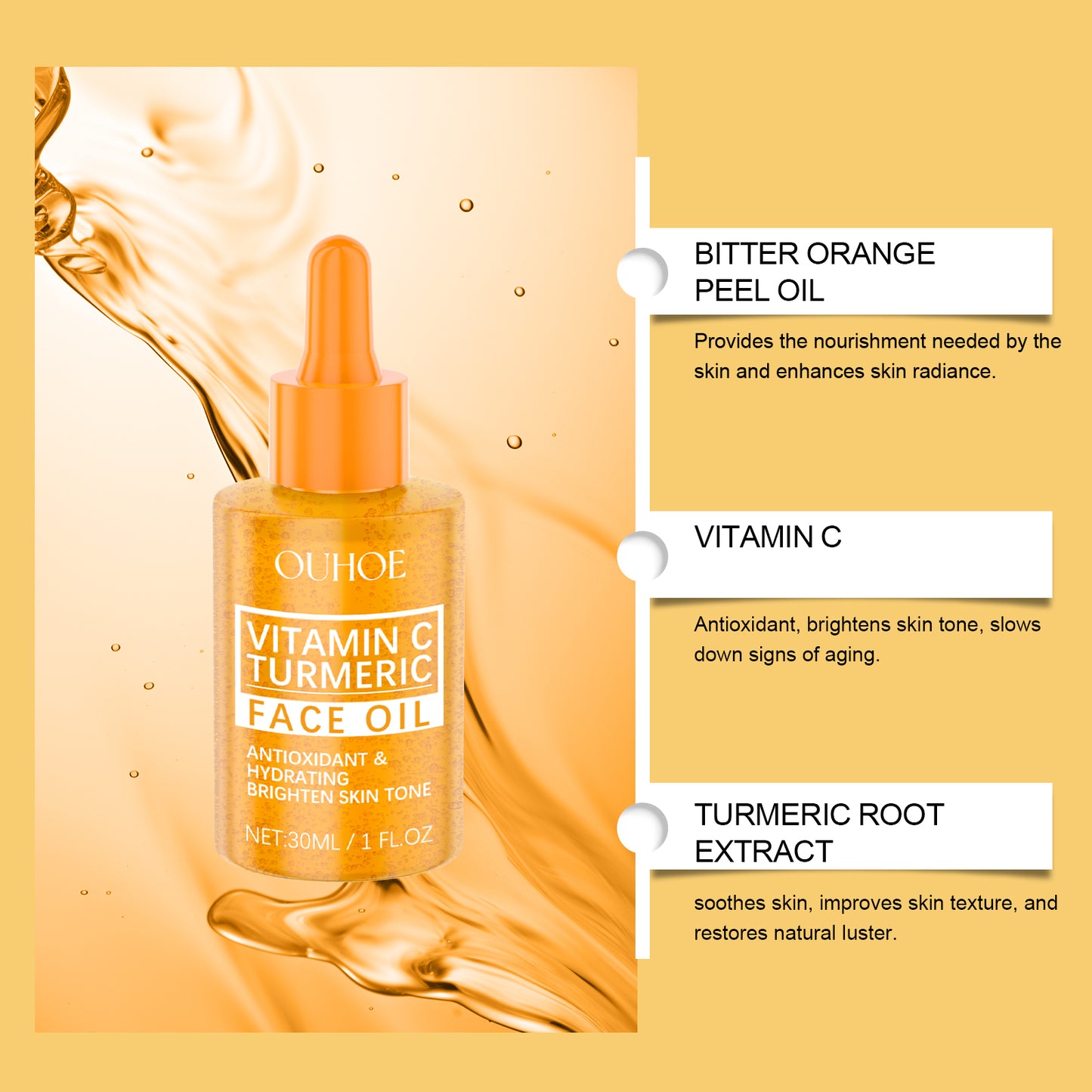 Vitamin C Turmeric Face Oil with Niacinamide - Brightening Facial Serum 30ml