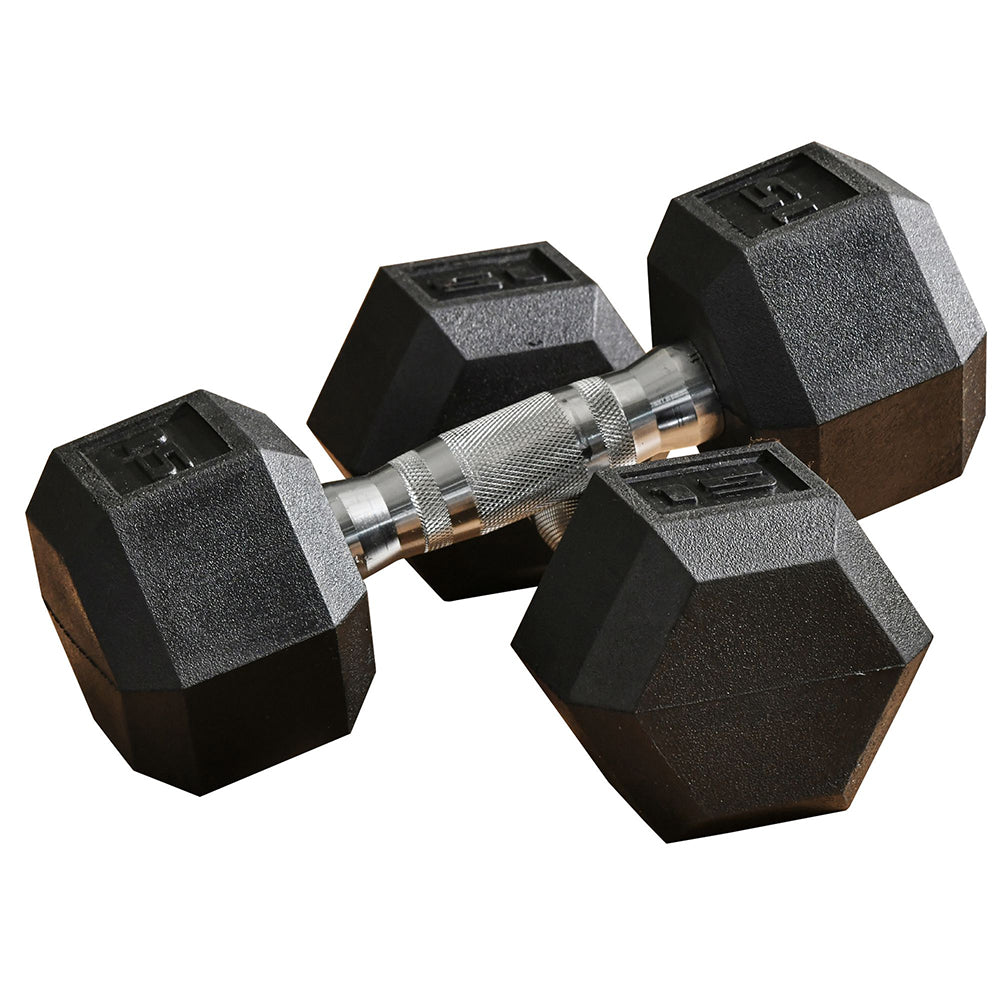 Hex Dumbbell Set - 2 x 15 lbs Rubber Weights with Non-Slip Grip