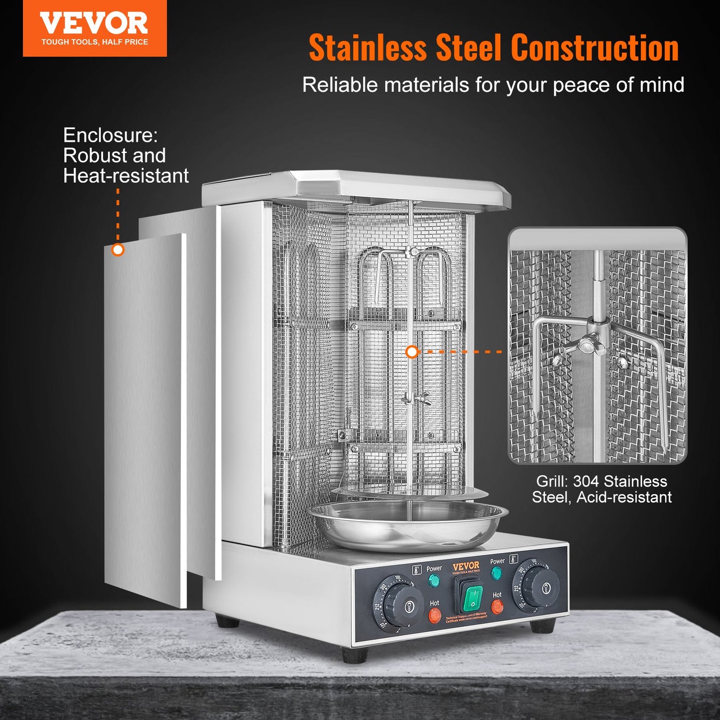 Electric Shawarma Grill Machine with 13L Capacity & Dual Burners - Silver