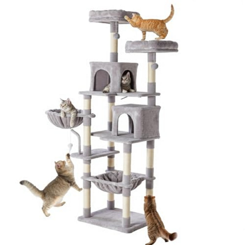 Large Multi-Level Cat Tree Tower with Sisal Posts, Hammock & Extended Platforms